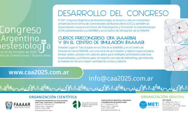50° CONGRESO ARGENTINO DE ANESTESIOLOGIA. Especialistas, Jornadas, Talleres y espacios de intercambio.